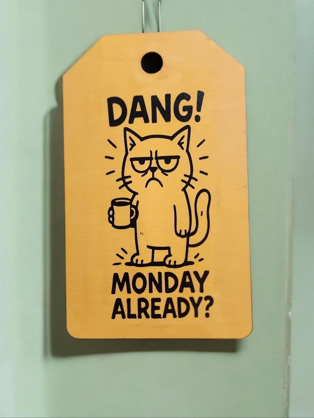 Handpainted Cat And Coffee Wood Sign.